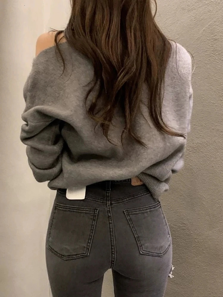 AOSSVIAO Autumn Winter Women Turtleneck Sweater Oversize Warm Pullovers Sweater Long Sleeve Off Shoulder Loose Jumper 241217