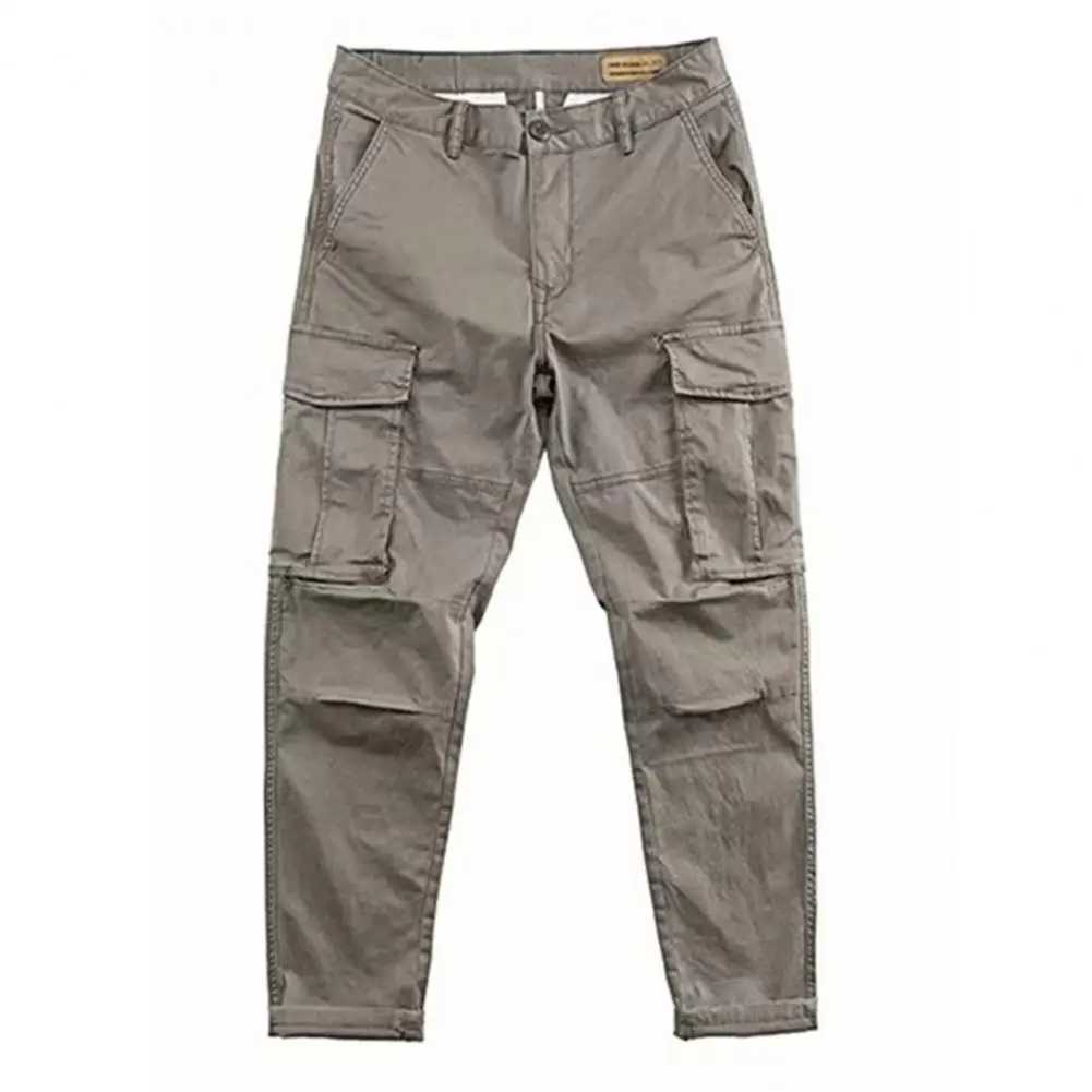 Mens solid color multi pocket straight casual cargo pants lightweight autumn pants W250225