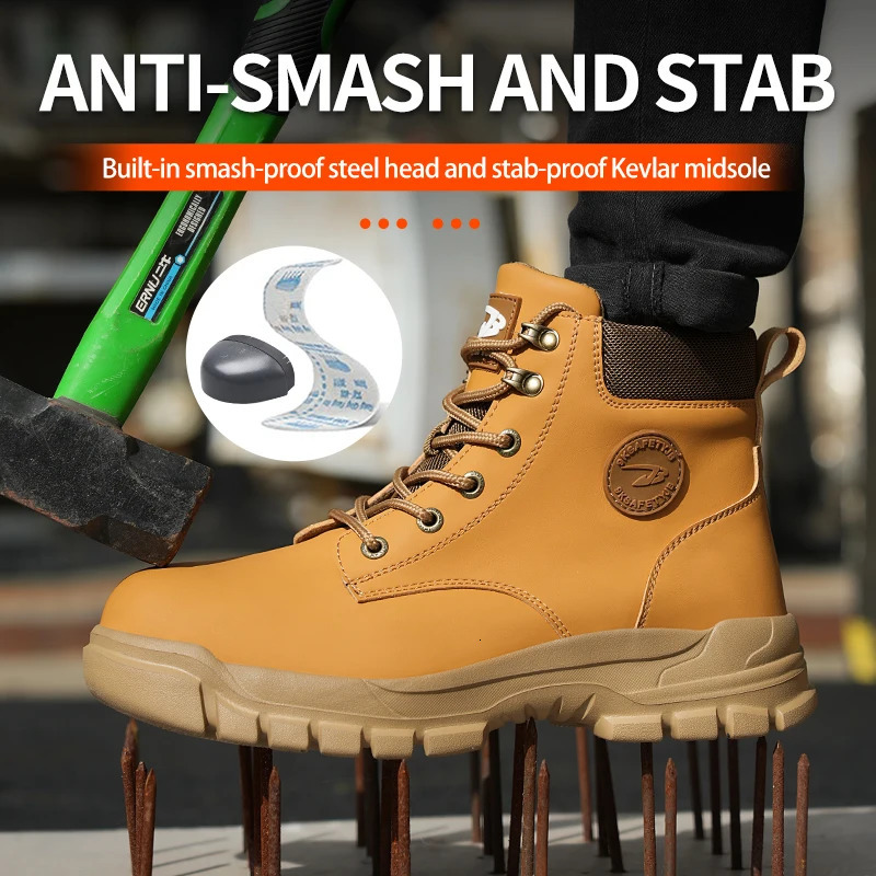 Safety Shoes Work Shoes Steel Toe Men Puncture-protective Work Boots Anti-smash Protect Boots Indestructible Safety Lightweight 241216