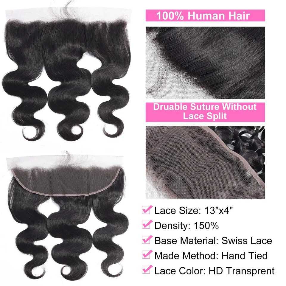 Body Wave Lace Frontal Closure Only 4x4 Lace Closure Brazilian Remy Hair Pre Plucked 100% Human Hair Body WaveLace Frontal 13x4 W241221