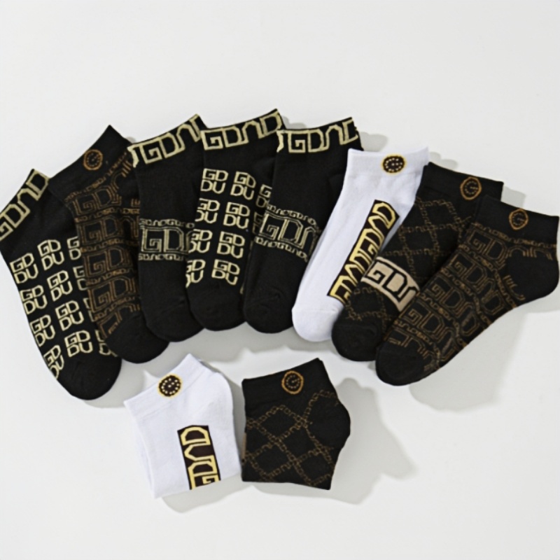 10 Pairs of Men's Summer Thin Socks Deodorant Breathable Sweat Absorbent Spring and Autumn Socks Designer Black Cool Letter Printing Fashion Joke