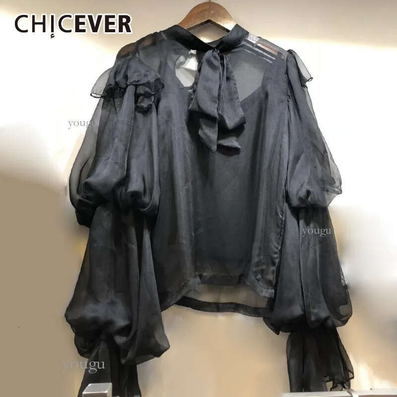 CHICEVER Vintage Leopard Print Chiffon Blouse Women Lace Up Puff Long Sleeve Korean Shirt Tops Female Fashion 2019 Autumn New
