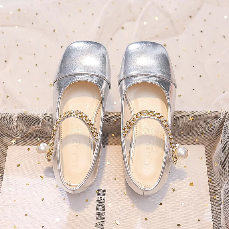 Girls Leather Shoes Kids Dress Shoes for Wedding Party Bling Glitter Flat Sandals Fashion Breathable Loafers 241219