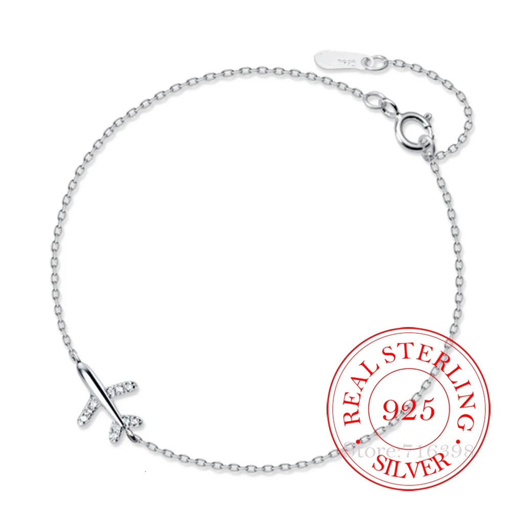 Real Money Korean 925 Sterling Silver Crystal Sweet Airplane Chain Bracelet For Women Girls Homme Wedding Party Jewelry Gift 241214