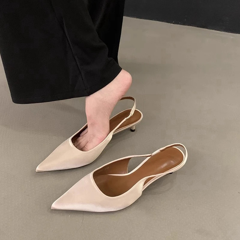 SUOJIALUN 2024 Autumn Women Sandal Shoes Fashion Pointed Toe Shallow Slip On Slingback Shoes Thin Low Heel Pumps 241216