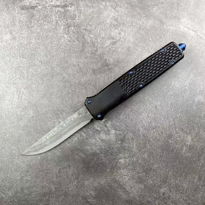 H1241 High End Tactical Knife Damascus Steel Straight Point Blade Aviation Aluminum Handle Outdoor Camping Hiking Survival Pocket Knives with Nylon Bag