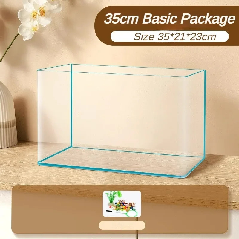Glass fish tank explosion-proof glass bending tabletop small aquarium turtle ecological water tank with decorative accessories 241218