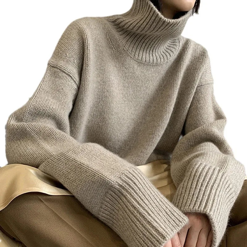 Womens Turtleneck Sweater Oversize Winter Vintage Knitted Red Sweater Pullover Women Soft Gray Warm Sweater For Women 241217