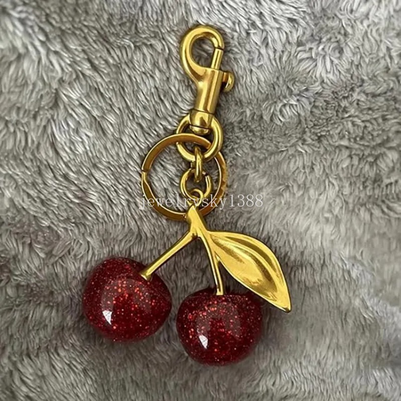 Creative Crystal Cherry Bag Keychain Pendants Female Handbag Jewelry Metal Gold Key Rings Resin Keychains Gift In Bulk