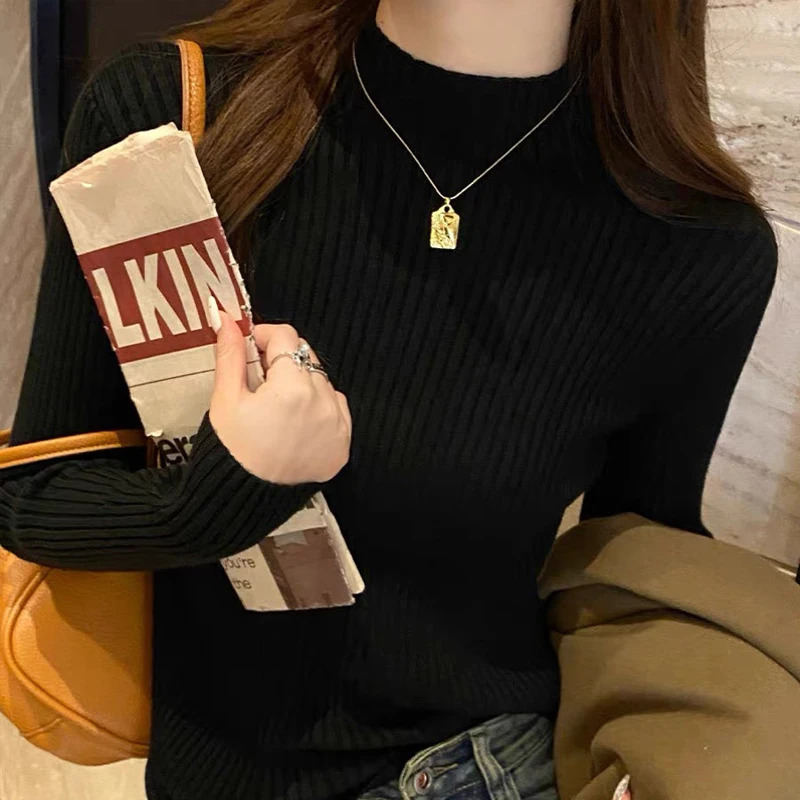 Women Long Sleeved Turtleneck Sweater Harajuku Pullover Women Knit Sweater Slim Elastic Korean Simple Basic Jumper Solid Tops 241217