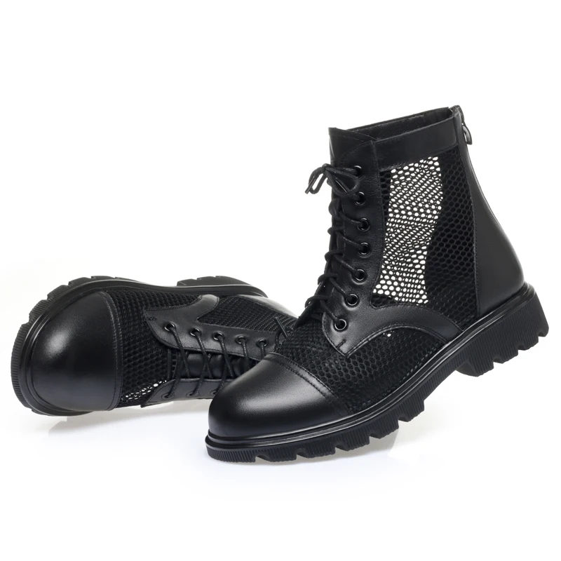 AIYUQI Women Summer Boots Spring Genuine Leather Mesh Women Ankle Boots British Large Size Cool Boots Women
