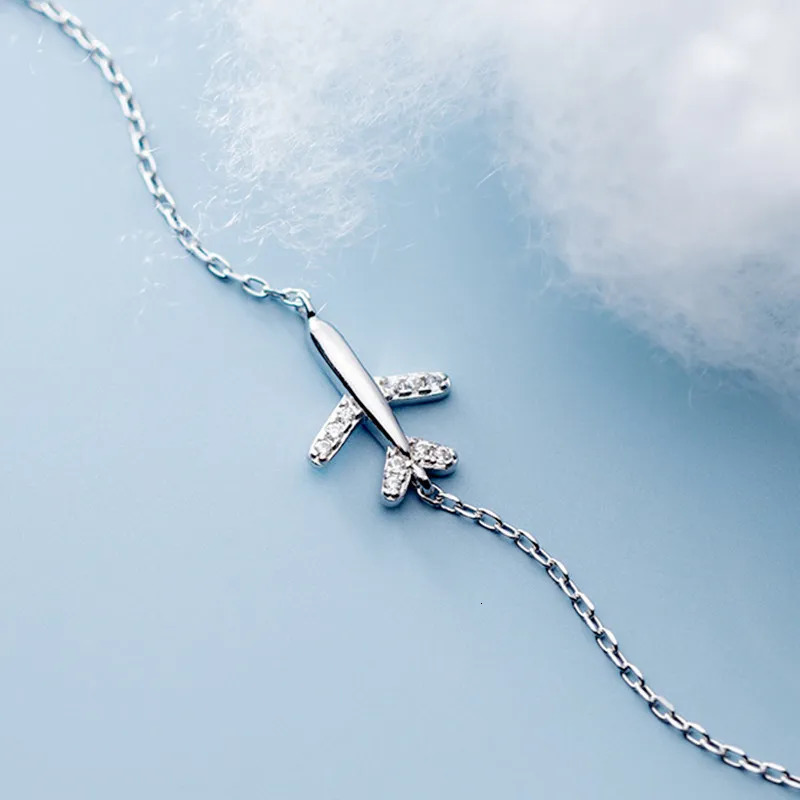 Real Money Korean 925 Sterling Silver Crystal Sweet Airplane Chain Bracelet For Women Girls Homme Wedding Party Jewelry Gift 241214