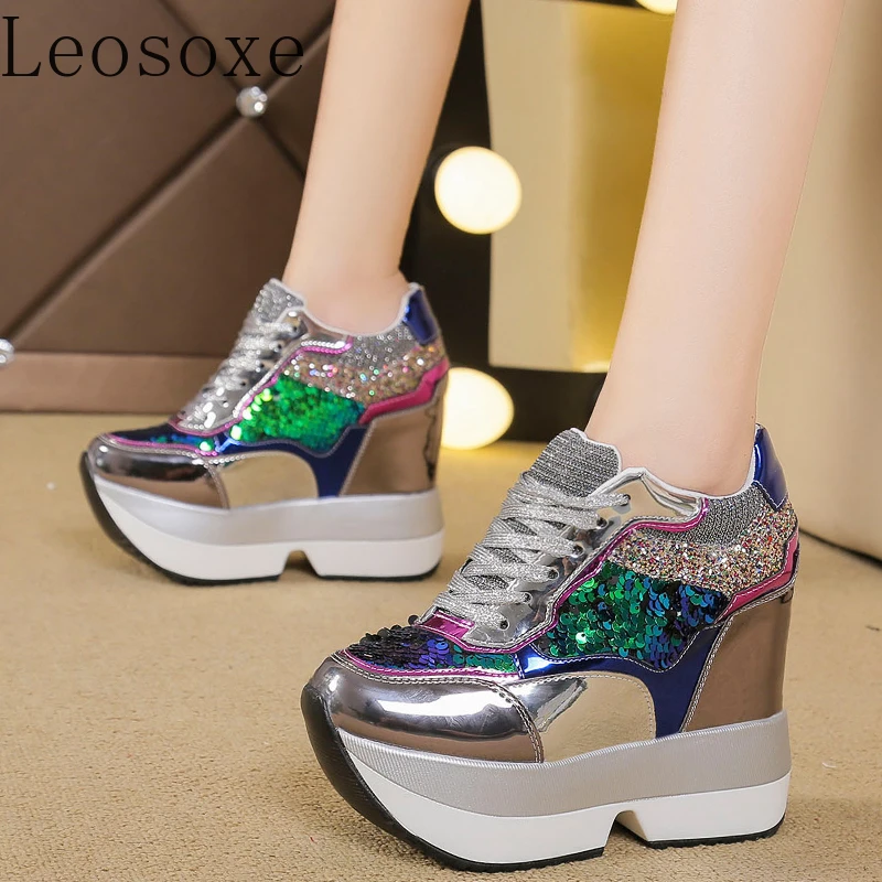 Fashion White Sneakers Women's High Platform Casual Shoes Height Increasi Leathe Shoes 10 CM Thick Sole Trainers Tennis Sports