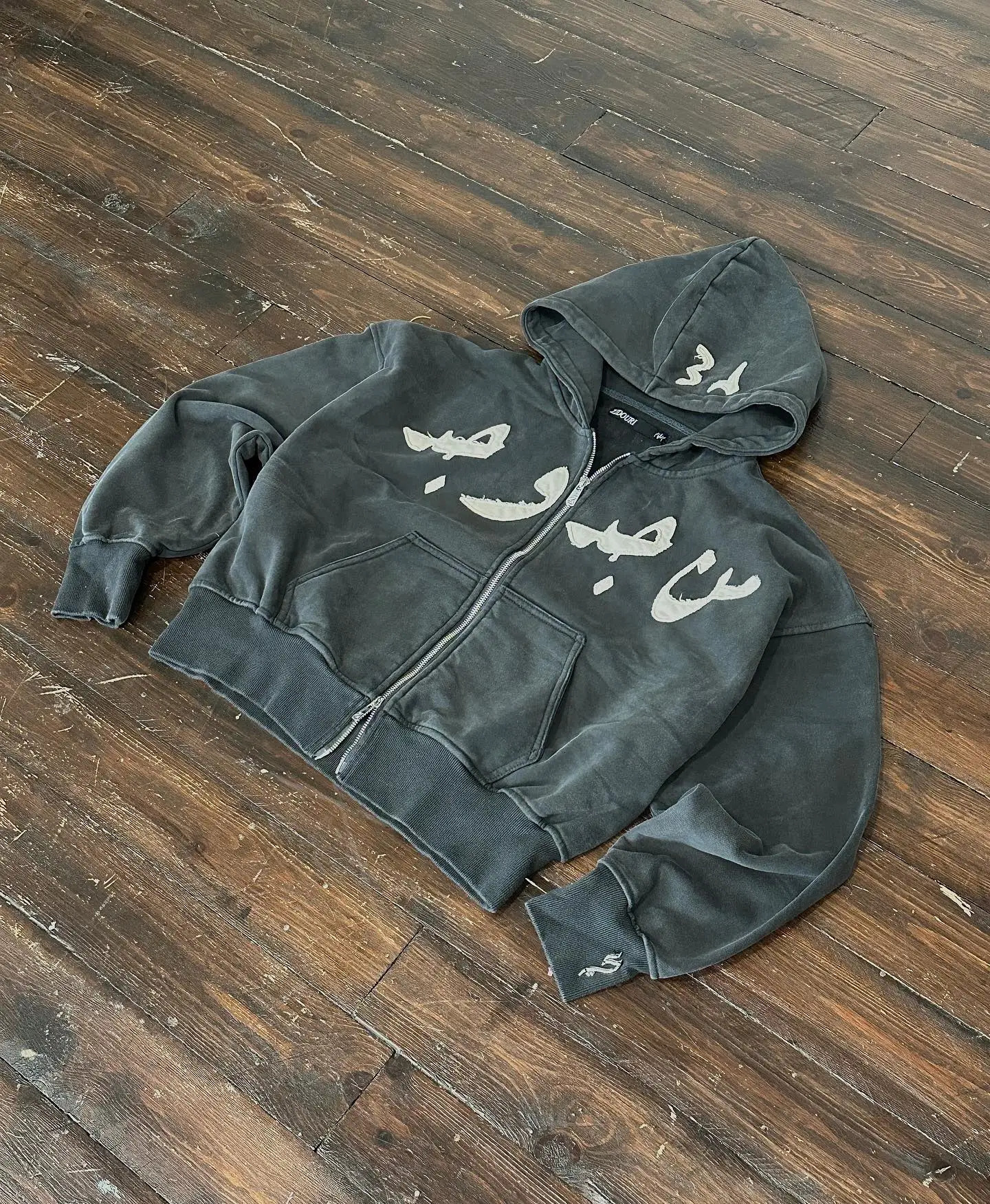 American Retro Personalized Patch Embroidery Oversize Double Zipper Hoodie Mens Y2K Harajuku Hip Hop Goth Casual Joker Top 241220