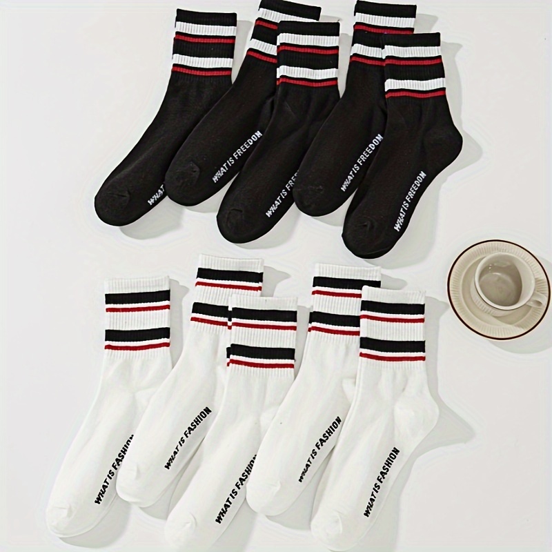 10 pairs of fashion horizontal stripes black and white casual sports version of the mid-calf men's and women's models
