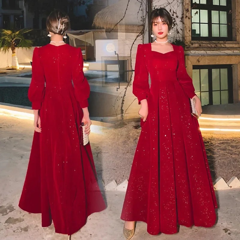 Elegant Red Sequins Midi Dress Women Vintage V-neck Formal Occasions Evening Party Dresses Fashion Chic n in Dresses 241216