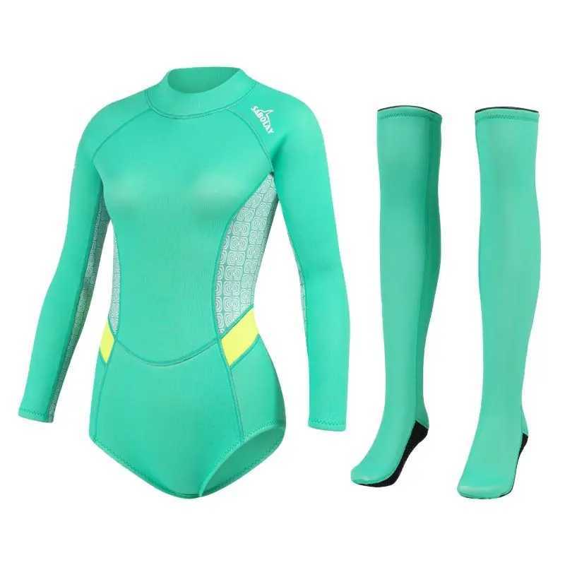 Summer Women 2MM SCR Neoprene Bikini Wetsuit Stocking Long Seve Skin Diving Suit Sun-proof Surfing Snorkeling Thermal SwimwearXJ241220