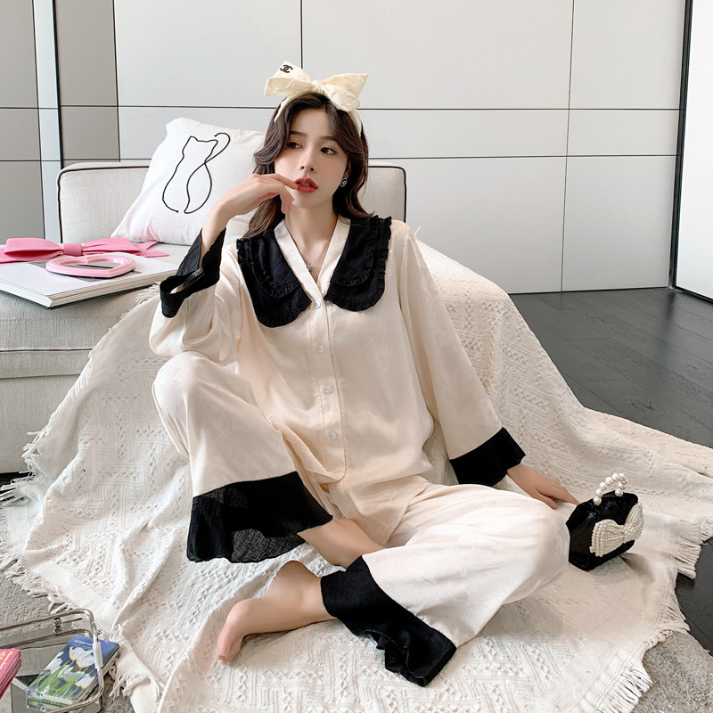 B896-Spring and autumn pajamas women's short-sleeved trousers round neck cartoon loose outer wear college style home clothes women's suit