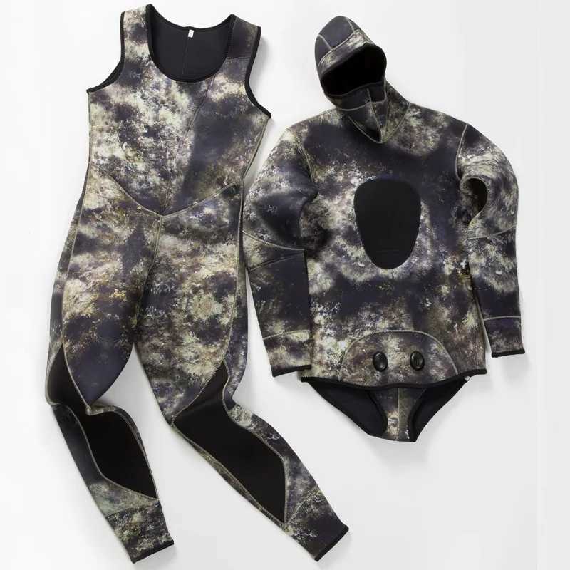 Oulylan 5mm 7mm Neoprene Wetsuit Men Spearfishing Scuba Diving Suit Camouflage 2pieces Keep Warm Fishing Suit SurfersXJ241220