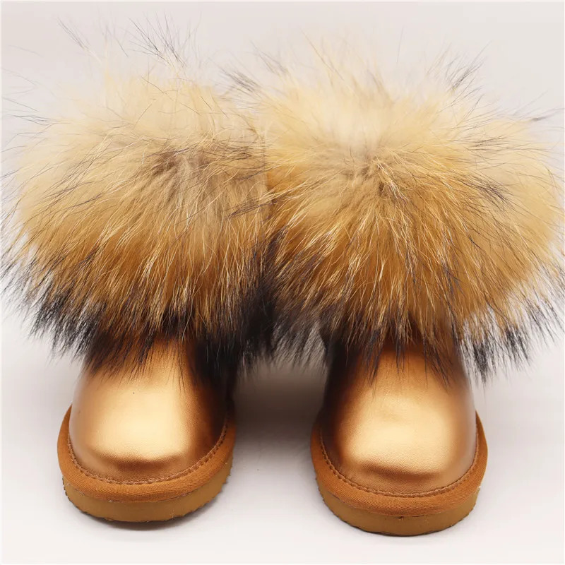 Fox Fur Boots For Girls Boys Snow Boots Genuine Leather Winter Warm Childrens Shoes Plush Fur Botas Kids Zapatos 241219