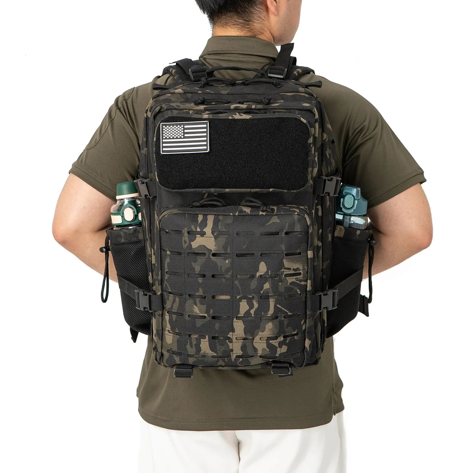 25L/45L Tactical Backpack Outdoor for Women/men Laser Cut Molle Hiking 3Day pack School Bag Gym Rucksack with Dual Cup Holder 241219
