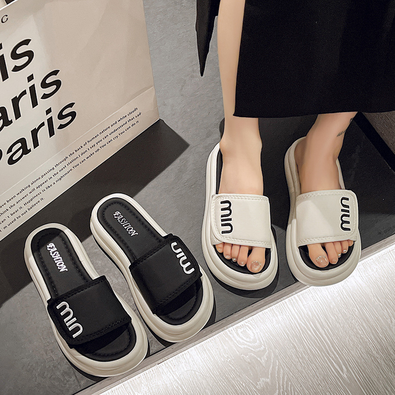Free Shipping designer slippers flat sandals slides womans Thick bottom black summer Platform female fashion sandal outdoor Slipper woman shoes
