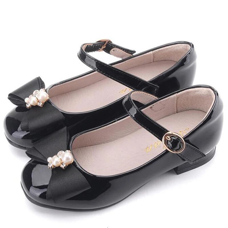 Girls Shoes High Quality Japanned Leather Flats Girls Butterfly-knot Crystal Princess Leather Shoes 241219