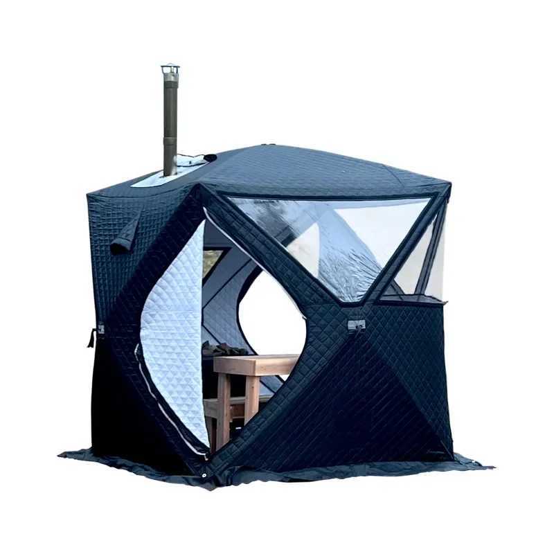 Tents and Shelters Outdoor 3-4 Person 4 Season Sauna House with Thickened Winter Ice Fishing Tent Large Window/chimney Mouth quick Open Portable S2412