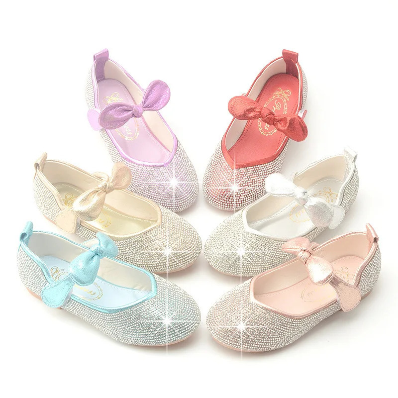 Girls Wedding Shoes Glitter Flat Heels Children Princess Sandals Dance Kids Fashion Party Shoes with Pearl 241219