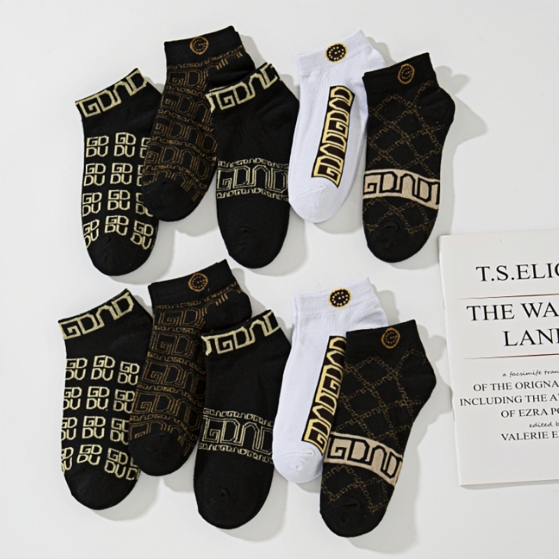 10 Pairs of Men's Summer Thin Socks Deodorant Breathable Sweat Absorbent Spring and Autumn Socks Designer Black Cool Letter Printing Fashion Joke
