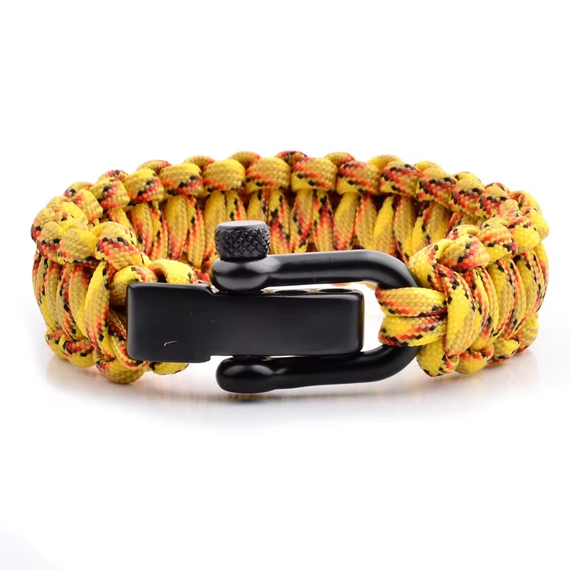 adjustable cobra weave polyester paracord survival bracelet with stainless steel shackle