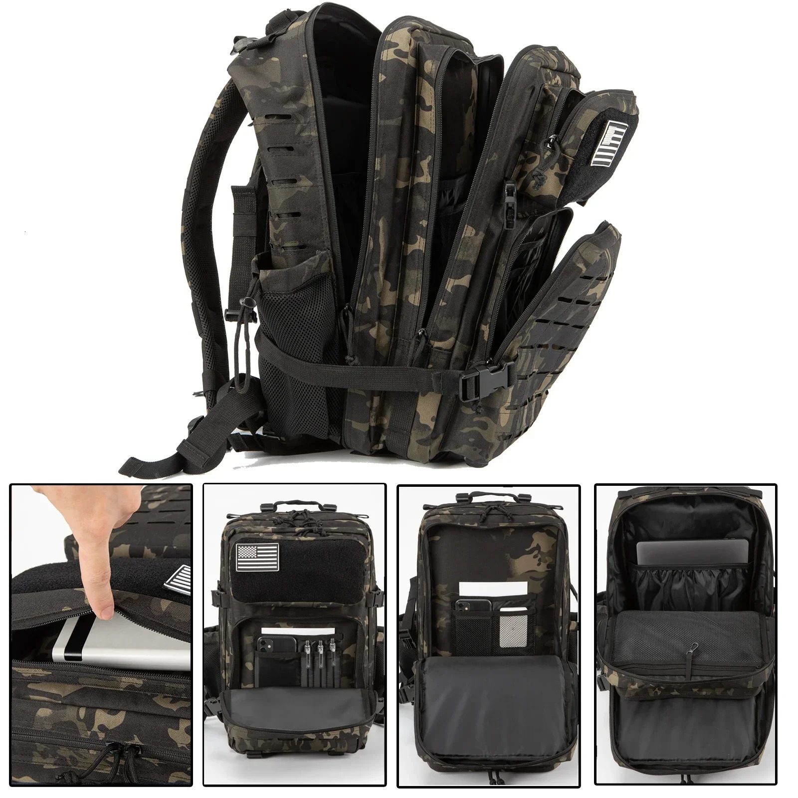 25L/45L Tactical Backpack Outdoor for Women/men Laser Cut Molle Hiking 3Day pack School Bag Gym Rucksack with Dual Cup Holder 241219