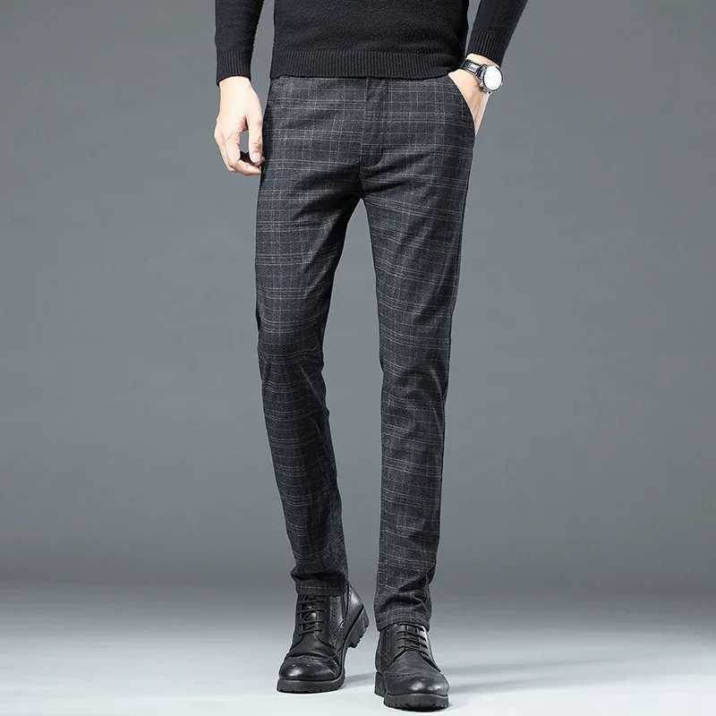 Spring and autumn flat bottomed pants straight slim fit pants business pants Korean fashionable mens style cotton comfortable elastic casual pants W25