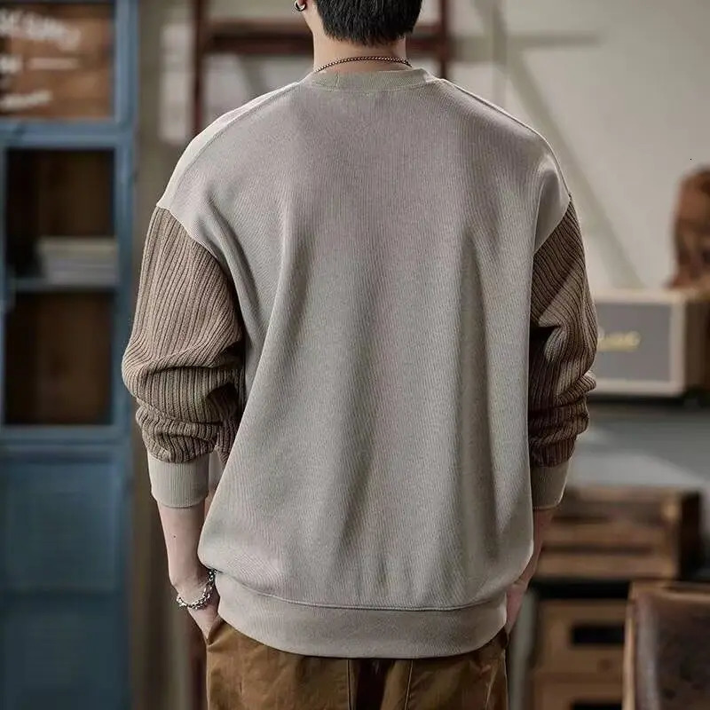 Mens Clothing Trendy Appliques Patchwork Simple Casual Sweatshirt Y2K Streetwear Round Neck Long Sleeve Loose Pullover Hoodies 241217