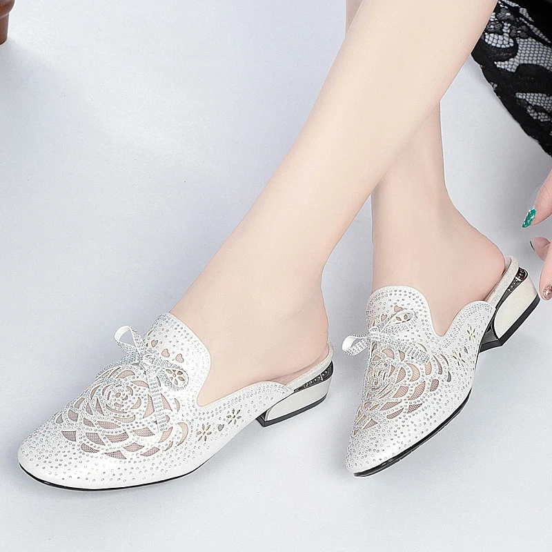 AIYUQI Women Slippers Summer Women Shoes Rhinestone Golden Hollow Large Size Slippers Women