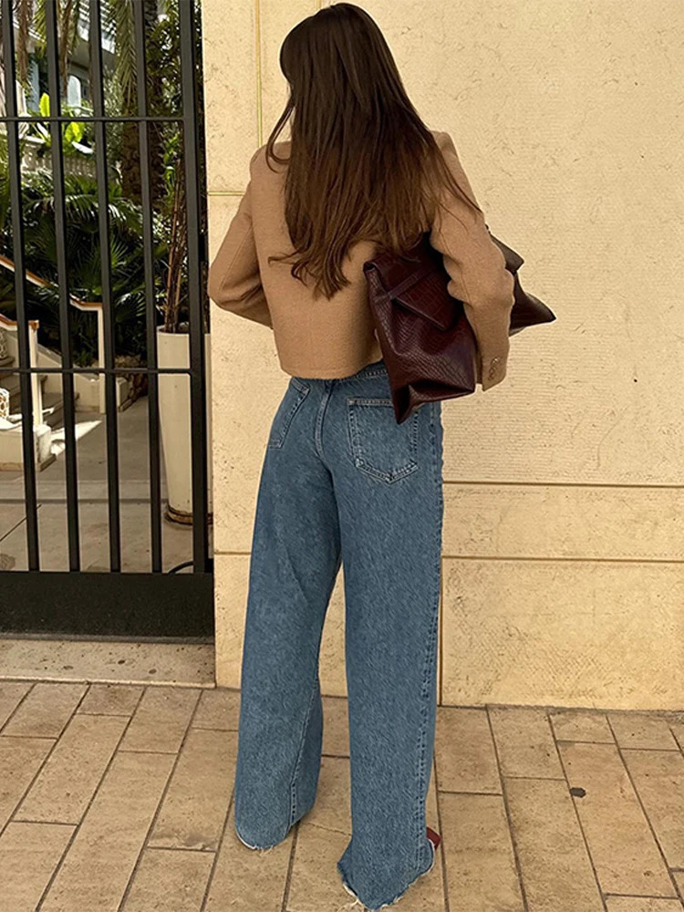 Elegant Womens Woolen Jacket O-neck Single Breasted Long Sleeve Pockets Short Coat Autumn Winter Office Lady Solid Outwear 241220