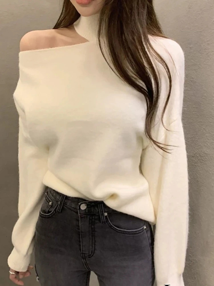 AOSSVIAO Autumn Winter Women Turtleneck Sweater Oversize Warm Pullovers Sweater Long Sleeve Off Shoulder Loose Jumper 241217