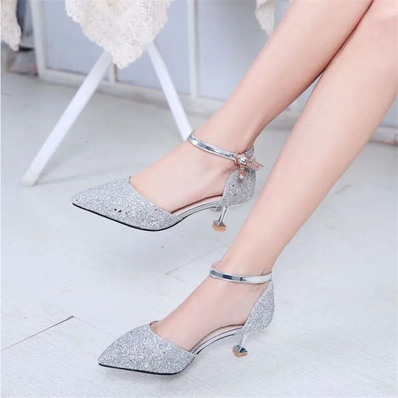 Girls High Heels Princess Shoes Children Stiletto Heels Show Shoes Leather Kids Sequins Wedding Shoe 5CM 241219