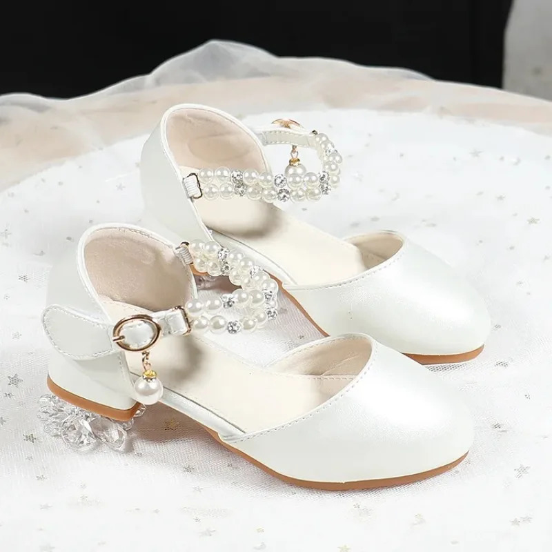 Girls Shoes Fashion Childrens Pearls princess Sandals Bling Summer Sandals Toddler party Breathable Kids Shoes 241219