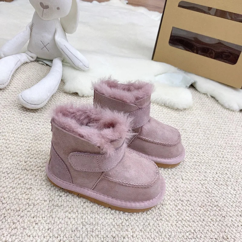 Winter Childrens Snowy Boots Sheep Leather and Wool Integrated Warm and Non slip Infant Walking Shoes 0-5 Years Old 241219
