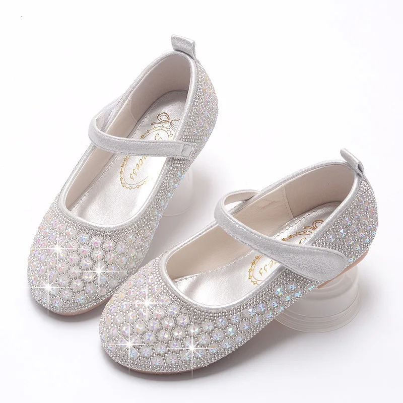 Children Fashion Mary Janes for Party Wedding Shoes for Girls Hinestone Bling Elegant Princess Chic Kids Non-slip Leather Shoes 241219