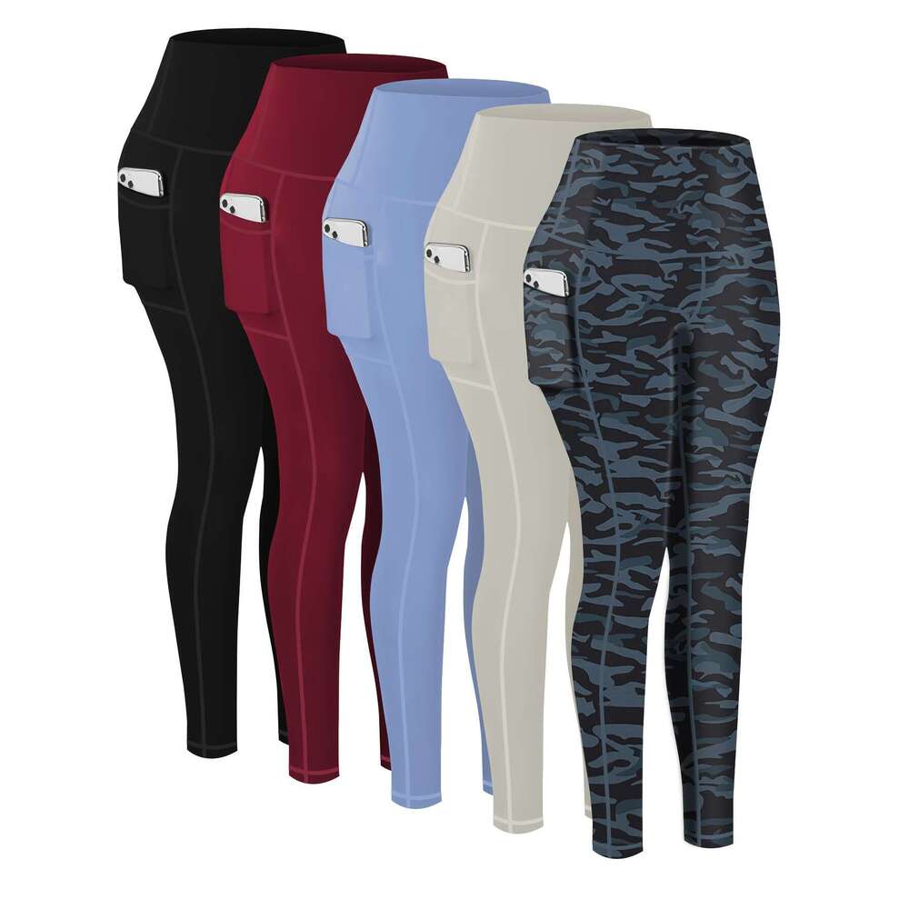 5-Pack Plus Size Sports Leggings For Women, High-Waisted Cropped Yoga Pants With Pockets, Fiess Running Compression Tights