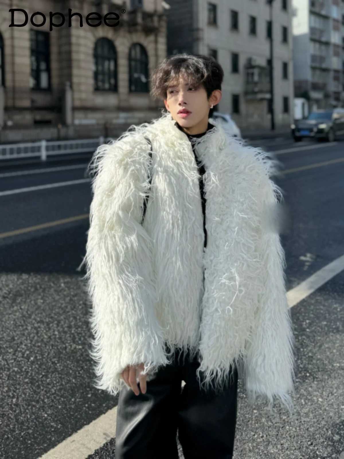 2024 Winter Clothing New Fashion Street Clothing imitates mink fur mens high-end mens long sleeved faux fur white coat W241220
