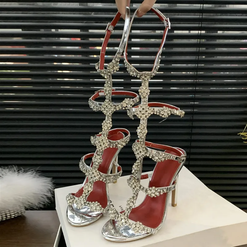 Liyke Fashion Design Glitter Crystal Strap Women Sexy Sandals Summer Party Dress Shoes Female Open Toe Rhie High Heels