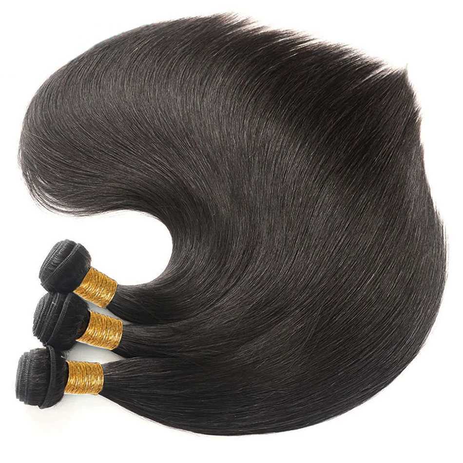 Brazilian bone straight hair bundle front closed 100% human hair 3 bundles with 13X4 transparent ear to ear lace front W241221