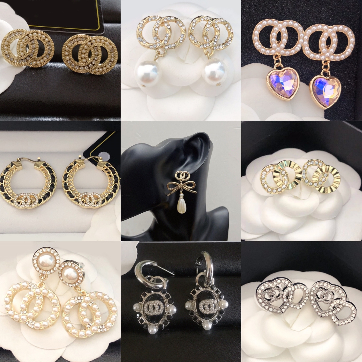 Wholesale Flower Pendant Stud Earrings Fashion Letter 18K Gold Plated Metal Chain Earring Top Quality Crystal Rhinestone Wedding Jewelry Accessorie