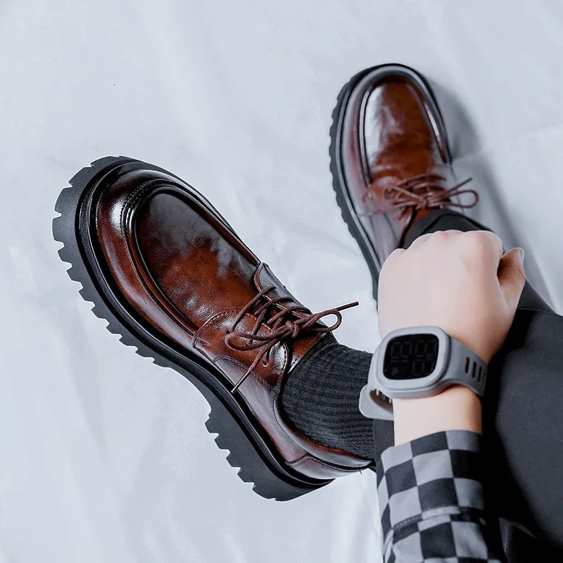 Black Brown Thick Sole Formal Leather Derby Shoes for Men er Platform Casual Shoes Wedding Dress Oxfords Shoes Man 241220
