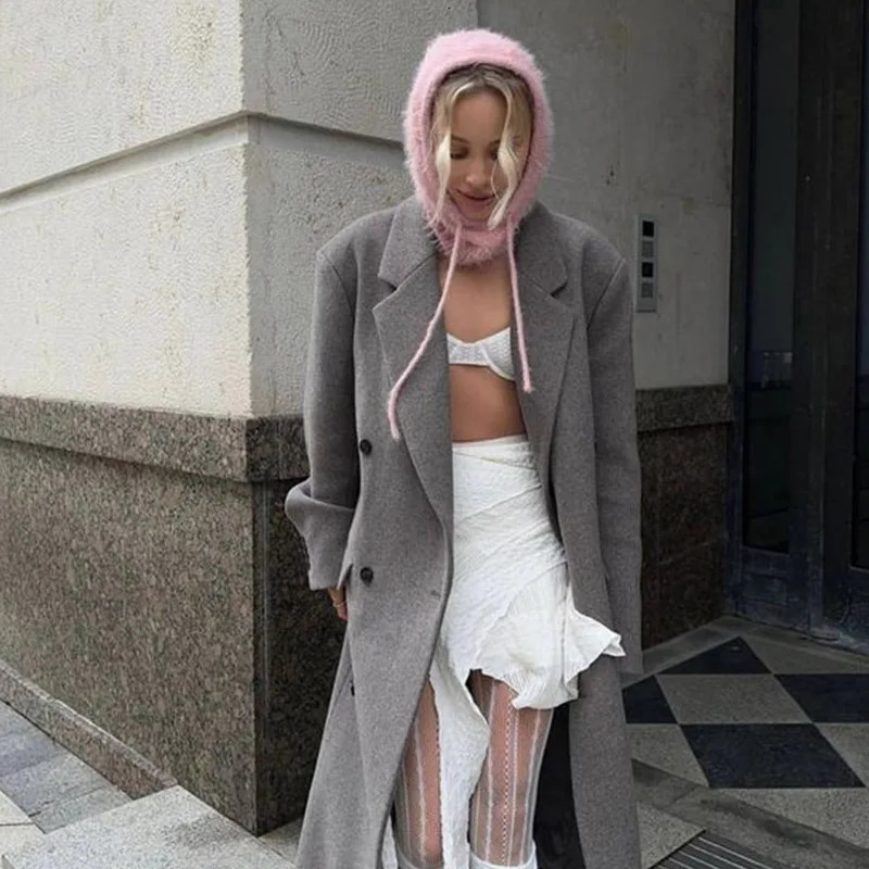 2024 Winter Womens Balaclava Hat Warm Neck Integrated Drawstring Pullover Cap Unisex Knitted Hoodie Outdoor Warmth Children Hat 241220