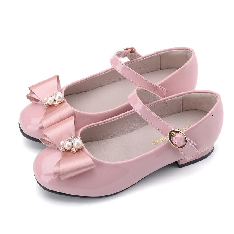Girls Shoes High Quality Japanned Leather Flats Girls Butterfly-knot Crystal Princess Leather Shoes 241219