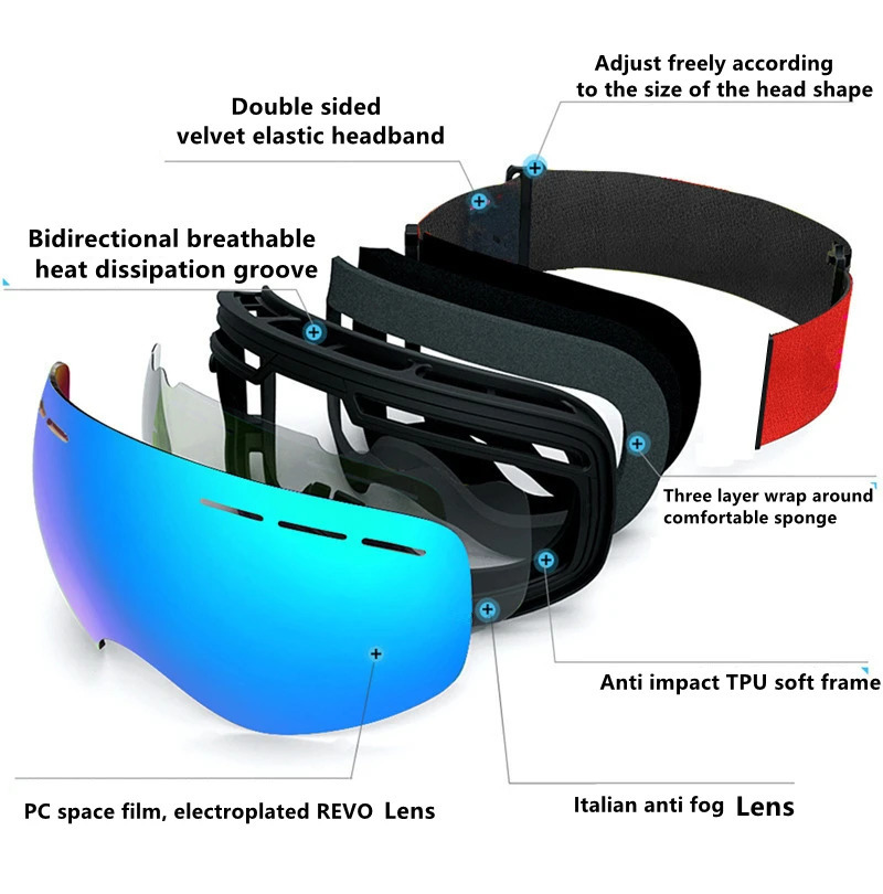 Double Layers Anti-fog Ski Goggles Snowmobile Ski Mask Skiing Glasses Men Women Snow Googles Snowboard 241219
